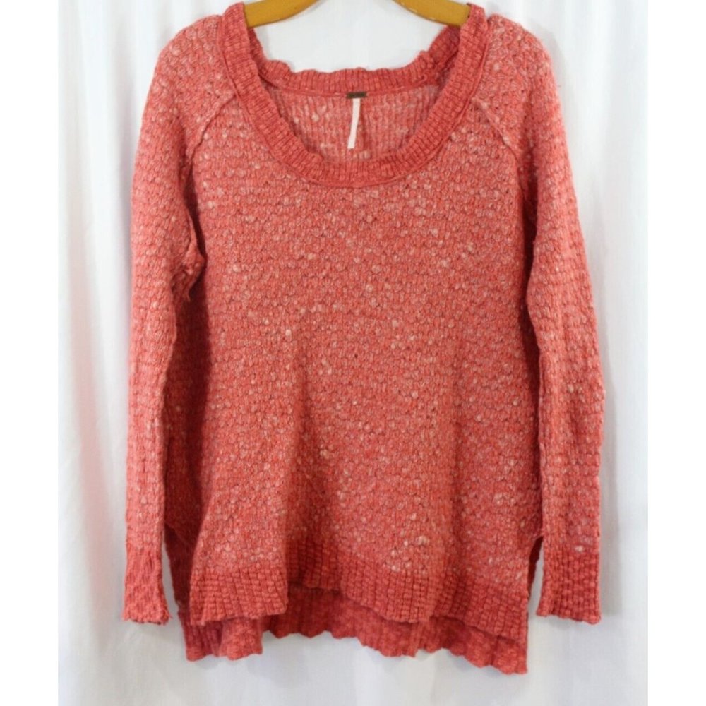 Free People Womens Red Chunky Long Sleeve Wool Blend Pullover Sweater M